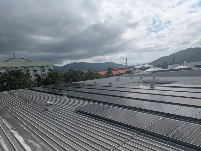 Rooftop solar panel array in Cairns